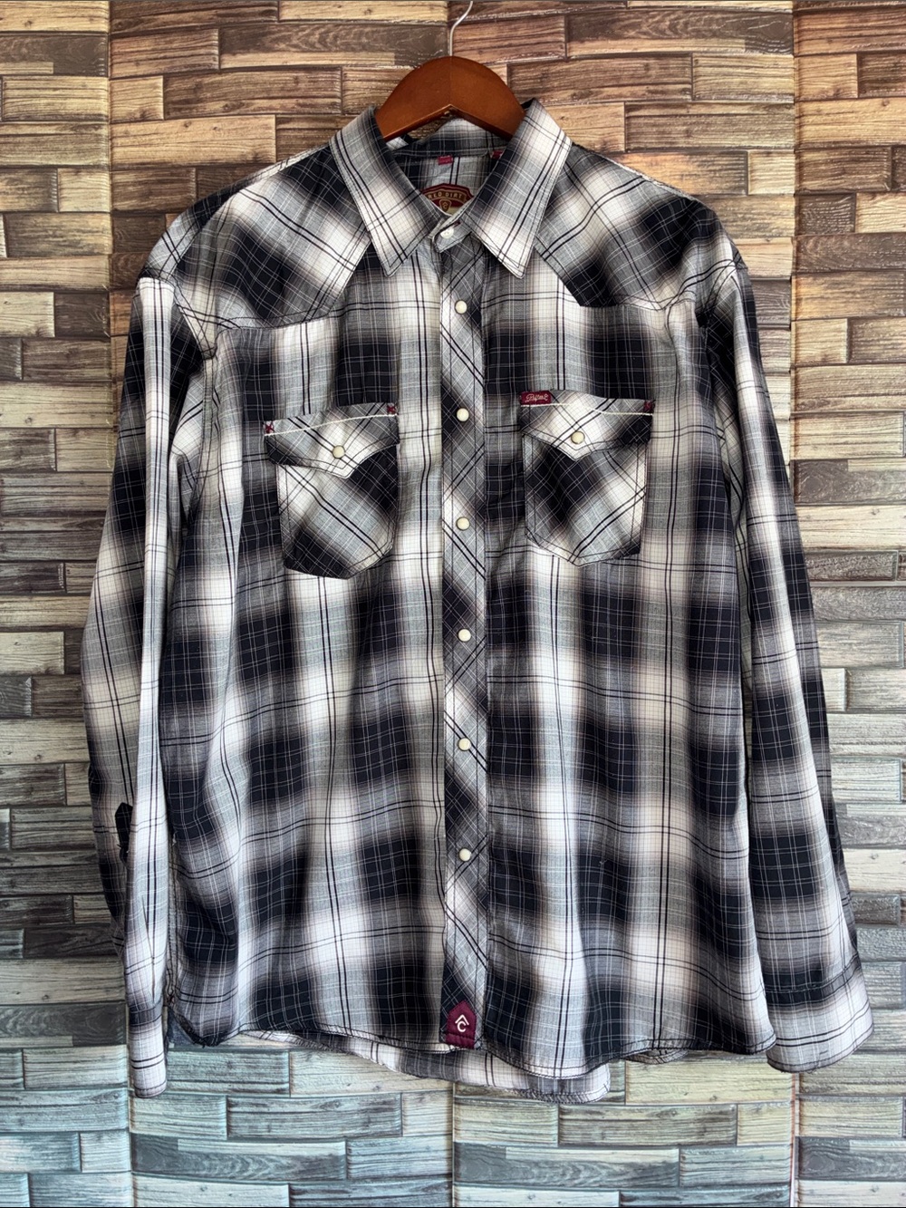 Men's Black & White Plaid Button-Up Shirt XXL Red Dirt Rafter C EUC